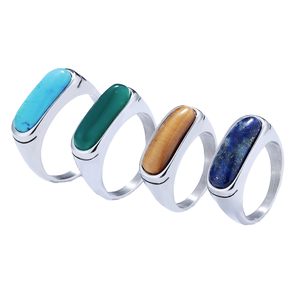 Cincin Pria TG Fashion Minimalis Biru Langit Cincin Baja Tahan Karat Berhiaskan Batu Permata Tahan Air Tidak Luntur Cincin Ukiran Punk untuk Pria - Product Image 2