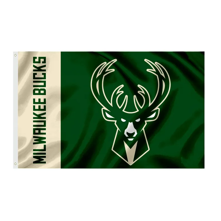 Tất Cả Các Đội Thể Thao NBA Milwaukee Bucks Sợ Hhãi The Deer Grommet Cờ 3'X5 'Deluxe Cá Nhân Cờ Tùy Chỉnh Cờ