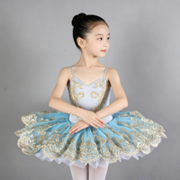 Personnalisable Filles Danse Robe De Luxe Bleu Grisâtre Ballet Performance Porter Performance Compétition Enfants Danse Robe