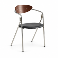 Chaise de salle à manger moderne en bois de noyer avec assise rembourrée noire et structure en métal pour café, restaurant, hôtel