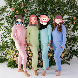 Weige Custom Print Katoenen Familie Bijpassende Nachtkleding Pyjama Effen Kleur Design Kleding Voor Vrouwen Jogger Bamboe Pyjama Set - Product Image 6