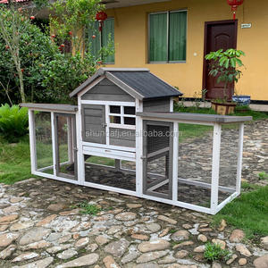 SDR031-gris – Grand enclos à poules en bois élégant avec couloir coulissant horizontal pour lapins, poules, hamsters et furets - Product Image 2