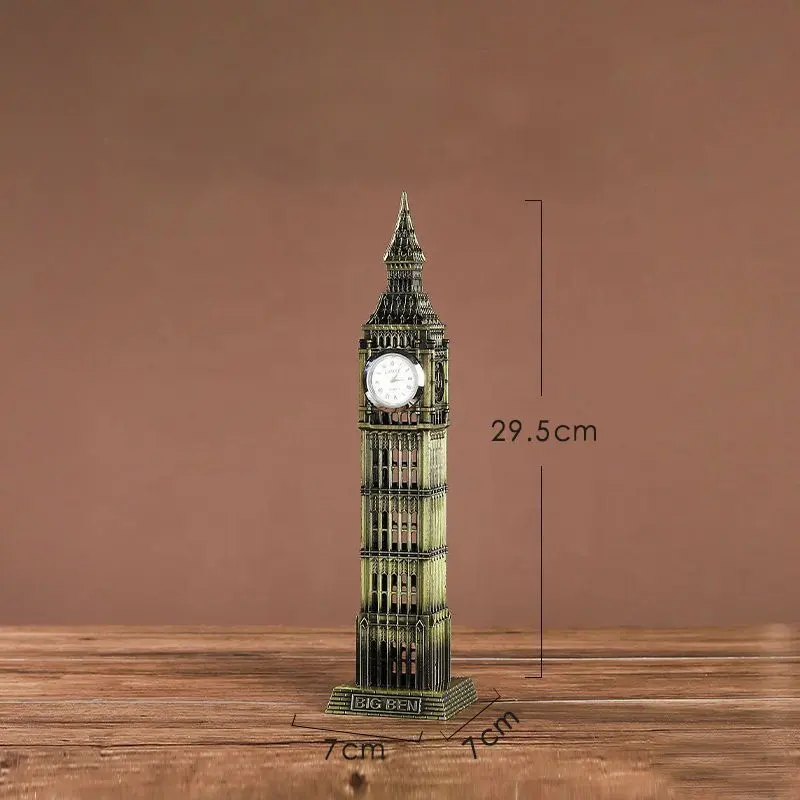 Mini Big Ben Klokkentoren Figuur Spuitgieten Imperium Staat Zinklegering Metalen Sculptuur Aangepast Pisa Toren 3d Metalen Ornamenten