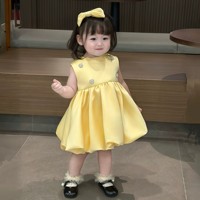 Robe de princesse bouffante jaune pour bébé fille, style coréen, sans manches, pour le 1er anniversaire, demoiselle d'honneur