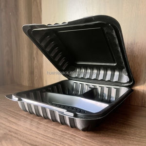 Contenedores de Poliestireno Expandido de 9x9x3 con 3 Compartimentos, Alternativa a los Envases MFPP, Tipo Concha, Negros, para Comida Mexicana para Llevar, Lonchera - Product Image 3