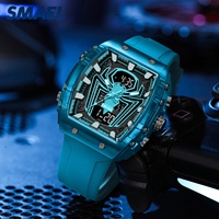 Montre connectée numérique SMAEL carrée en acrylique pour homme, bracelet en plastique, étanche 50 ATM, avec alarme et veilleuse, modèle sport tendance, haute qualité, vente chaude