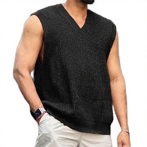 Nouveau gilet en tricot chaud pour homme, polyester, automne/hiver, sans manches, col en V, couleur unie - Product Image 2