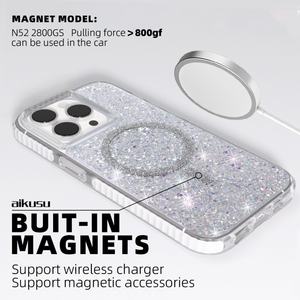 Étui de téléphone magnétique anti-jaunissement, antichoc, TPU PC TPE 3 en 1, étui de téléphone brillant avec paillettes pour iPhone 16 15 14 13 12 Pro Max - Product Image 6