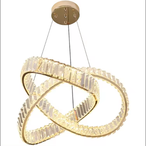 Lámpara colgante de acero de tendencia, candelabro de cristal K9 de lujo moderno de color champán decorativo - Product Image 3