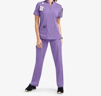 Uniformes de Enfermería de 2 Piezas para Mujer, Pantalones de Pierna Recta con Cintura Elástica, Funcionales, de Alta Calidad, Color Puro, Cuello Alto, Logotipo Personalizado