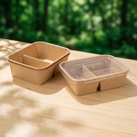 Boîte à lunch jetable en papier à 2 compartiments avec fond plat, bol en papier rectangulaire avec couvercle