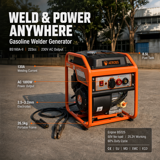 220v 1.1kW Air-Cooled Gasoline Powered Welding Generator with Eco-Friendly & Light Weight Design for Welders