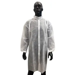高品质无纺布SBPP一次性实验室外套，适合成人，口袋耐用