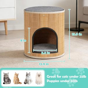 Hoogwaardige ronde natuurlijke bamboe houten kattenbed hol binnenhuis kubus - Product Image 6