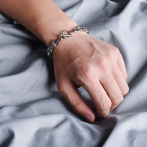 Unisex Cuba Geométrica Link Cadeia Material de Aço Inoxidável 19cm Banhado A Prata O/T bar Design Moda Jóias Pulseira para Homem - Product Image 4