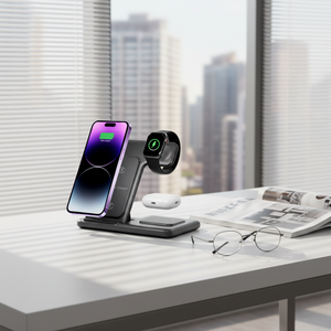 แท่นชาร์จไร้สาย 3 in 1 สำหรับ <span class=keywords><strong>iPhone</strong></span> 17 16 15 14 13 12 11 X สำหรับ iWatch 8/7/<span class=keywords><strong>6</strong></span>/5/4/3/<span class=keywords><strong>2</strong></span>/1, แท่นชาร์จสำหรับ <span class=keywords><strong>AirPods</strong></span> - Product Image 3