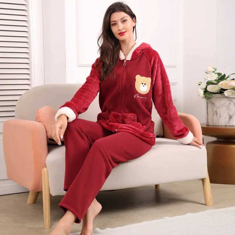 Winter Women Coral Warm Ladies Sleep Wear Velvet Nightgown Plus size Sleepwear For Home Suit