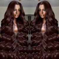 Perruque en cheveux humains sans colle avec dentelle frontale, vente en gros de perruques brunes ondulées en cheveux vierges indiens avec dentelle frontale HD complète