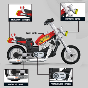Motocicleta de Ladrillos Miniatura Feelo FL5487 <span class=keywords><strong>Street</strong></span> <span class=keywords><strong>Fighter</strong></span>, Modelo American Cruiser con Caja de Exhibición, Regalo para Entusiastas de las Motos Clásicas - Product Image 2