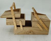 Boîte à couture extensible-Boîte en bois pour couturière pour le stockage des bobines de fil-Boîte de rangement pour kit de couture avec poignée-Panier à coudre en bois