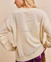 Pull en tricot pour femme avec broderie de lettres en sequins Mardi Gras, col rond, épaules tombantes, coupe ample, grande taille