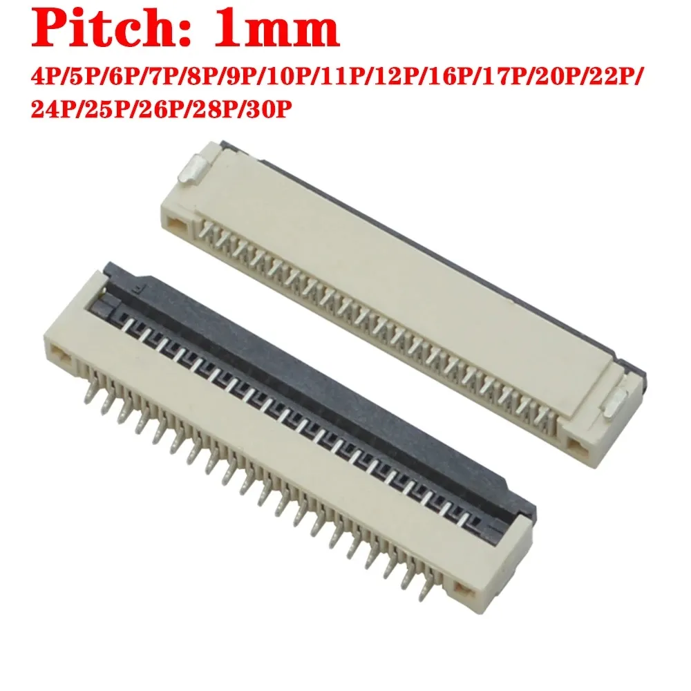 Conector de cabo plana fpc ffc, 1mm, pitch, soquete clamshell, 4p, 5p, 6p, 7p, 8p, 9p, 10p, 11p, 12p, 17p, 16p, 20p, 22p, 24p, 25p 26p 28p 30p