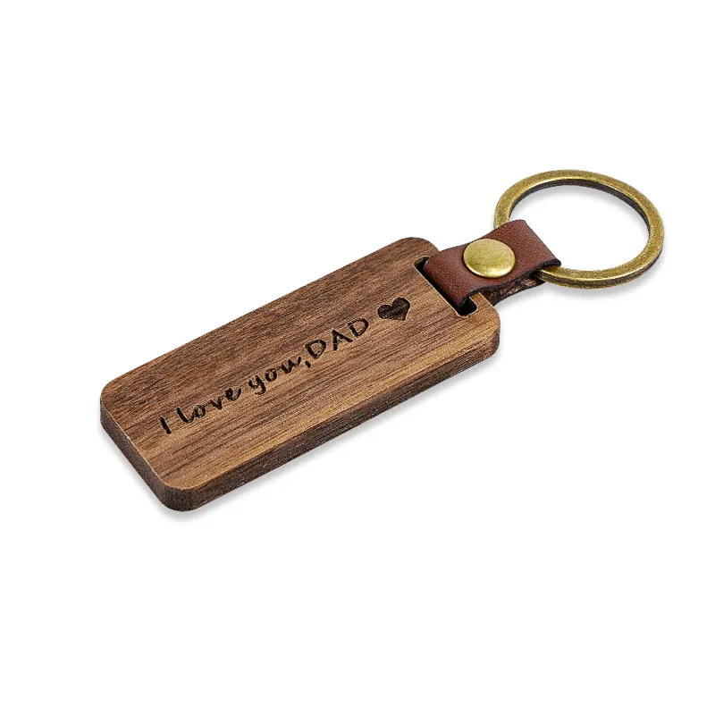 Rechteckige reine Holz Schlüssel anhänger Pu Leders chnalle Auto Schlüssel ring Graviert mit Ich liebe dich Papa Vatertag Geschenk empfehlung