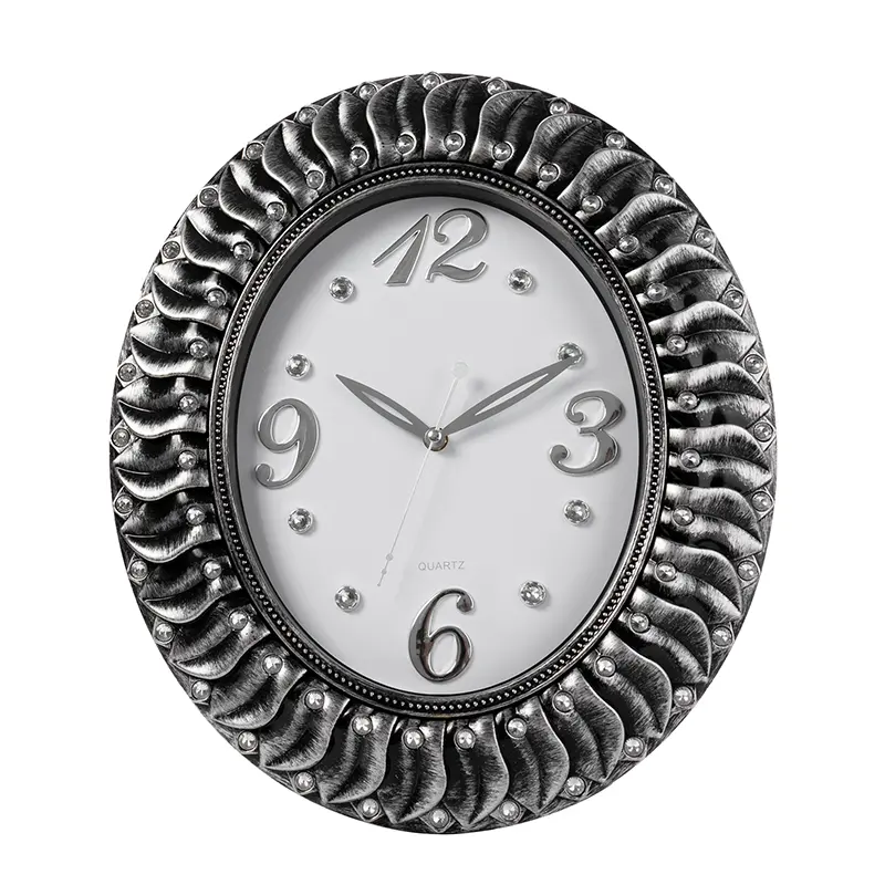 17 بوصة رخيصة ساعة الحائط على شكل دائري مع 3D الزخرفية الاكريليك الماس البلاستيك ساعة صامتة