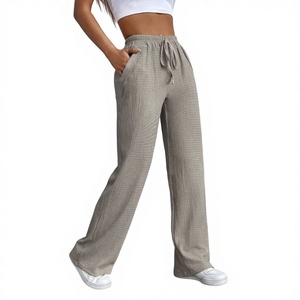 <span class=keywords><strong>Pantaloni</strong></span> da <span class=keywords><strong>Donna</strong></span> a Gamba Dritta con Coulisse, Vestibilità Ampia, Grigio Tinta Unita, Lunghezza Intera, Casual con Tasche - Product Image 1