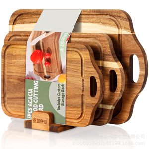 Tabla de cortar de madera de doble cara con ranura para preparación de alimentos en la cocina, forma rectangular, uso doméstico - Product Image 3