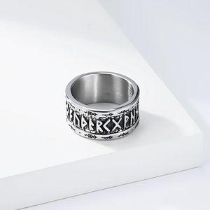 Vintage Nordic Viking script <b>titanium</b> steel <b>ring</b> with runes, niche, artistic, high-end feel, colorfast jewelry. - Product Image 4