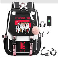 Katseye Tas Ransel Fashion Poliester USB Gaya Netral Lintas Batas dengan Pola Cetak Tepi Kontras Kapasitas Besar Gaya Korea