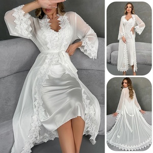 SMOOTH Factory Custom Service Sexy Sheer Lounge Wear Backless Ice Silk Open Front Robe - Product Image 4