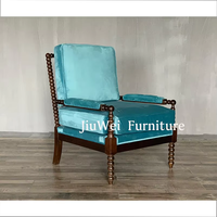 American Traditional Navy Blue Velvet Wingback Chair Spindle High Back Accoudoir Solid Wood Leisure Chair for Home Office Living