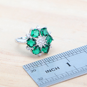 Vert émeraude 925 argent ensembles de bijoux de mariage pour les femmes boucles d'oreilles de mariée anneau Zircon pierres Bracelet pendentif collier ensemble - Product Image 5