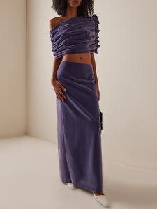 Ensemble deux pièces en velours, haut court irrégulier romantique à la française, jupe mi-longue, sept couleurs, nouvelle mode Ramadan 2026 - Product Image 2