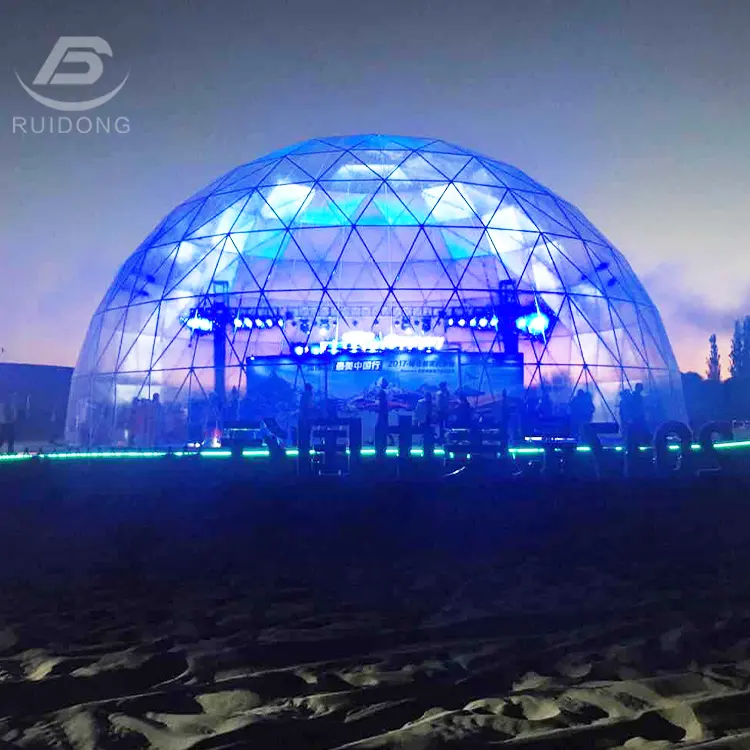 豪華な20m亜鉛メッキ透明防水測地線ドームプレイショーコンサートビジネスセレモニーパーティーマーキー屋外イベントテント