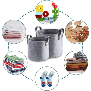 Große runde graue Filz vorrats behälter mit Griffen Umwelt freundlicher stapelbarer Organisation skorb Moderner Stil für schmutzige Kleidung - Product Image 4