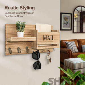 Organisateur de courrier et de <span class=keywords><strong>clés</strong></span> <span class=keywords><strong>mural</strong></span> avec crochets, support de <span class=keywords><strong>rangement</strong></span> en bois polyvalent et durable, support de <span class=keywords><strong>rangement</strong></span> pour la décoration intérieure - Product Image 1