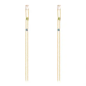 RST Womens 925 Sterling Silver Thread Chain Tassel Earrings with Natural Rose Quartz Topaz Peridot EI118
