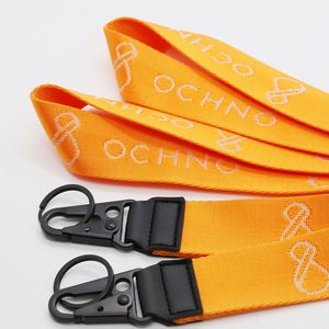 Custom Logo Heavy Duty Nylon Jacquard Lanyards Event Staff Woven Strap Leather Head Corporate Gift Keychain Lanyard - Product Image 3