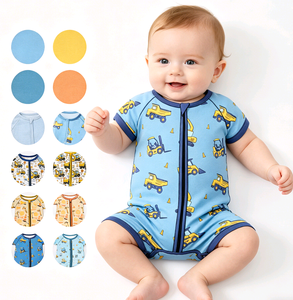 Pijamas de Verano Personalizados con Estampado de Camiones, 95% Algodón, 5% Elastano, Ropa para Niños, Pijamas con Cierre para Bebés, Ropa para Recién Nacidos - Product Image 1