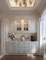 Buffet de style français en chêne massif sur mesure avec portes vitrées - Armoire de salle à manger intégrée durable et écologique de plus de 1,5 m