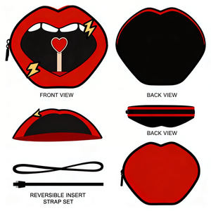 Custom Lips Shape Ita <b>Bag</b> with Clear Window <b>Heart</b> Lollipop Design PU Leather Crossbody <b>Bag</b> for Pin Display - Product Image 2