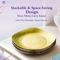 Assiette carrée en titane pur écologique motif fleur de glace, cristalline, empilable, compatible lave-vaisselle, pour dessert, maison, camping, OEM ODM