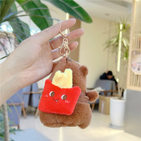 Peluche mignonne Capigbala Bear Doll, style couette, lavée, pendentif de sac, pour étudiant, doublure en coton PP et maille, 10 cm, avec porte-clés burger et frites
