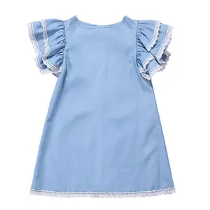 KAPU Wholesale Boutique Cotton Baby girls Kids Clothing Denim Lace Tunic ruffles Dress