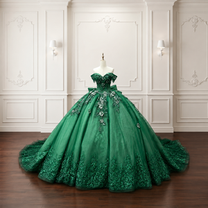 Lsmc140 Elegant <b>Emerald</b> Quinceanera Gown Boat Neck Corset Sparkly Organza Floor-Length Ball <b>Dress</b> Lace Applique Party for - Product Image 2