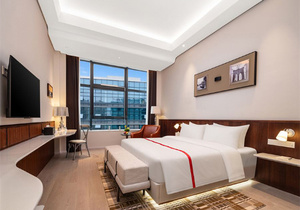 ชุดเฟอร์นิเจอร์ห้องนอนโรงแรม 3 ดาว ทันสมัย ทนทาน คุ้มค่า โครงไม้ หัวเตียง ที่นอน โต๊ะข้างเตียง สำหรับอพาร์ทเมนต์ - Product Image 5