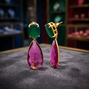 Nouvelle Arrivée Boucles d'oreilles plaquées or, serties de pierres émeraude taillées en goutte, style ethnique, certifiées, pour fiançailles et mariage, pour femmes et unisexe, par Gemstone - Product Image 3